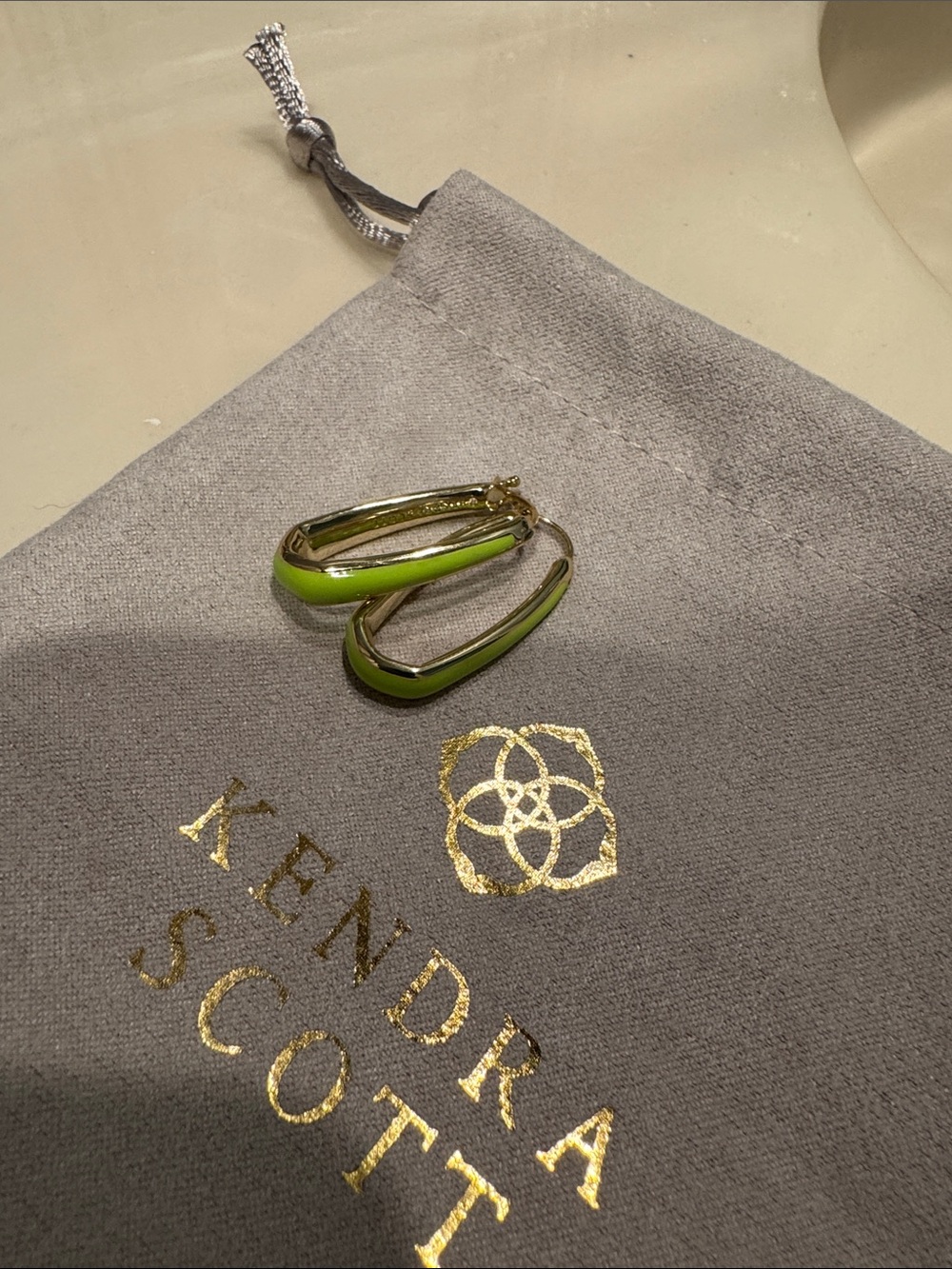 Kendra Scott Neon Green Enamel Oval Hoop Earrings